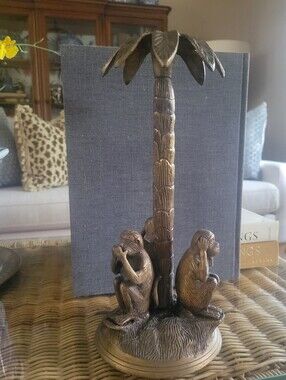Vintage Bronze 3 Wise Monkeys Candle Holder Figurine Gold